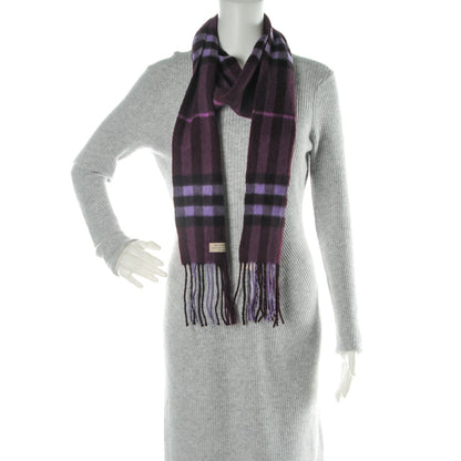 Burberry Cashmere Giant Check Fringe Skinny Scarf Plum 2 of 5