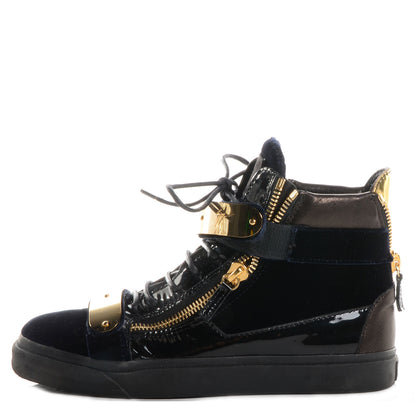 FASHIONPHILE GIUSEPPEZANOTTIPatentVelvetCobySneakers40BlackNavy 1 of 7