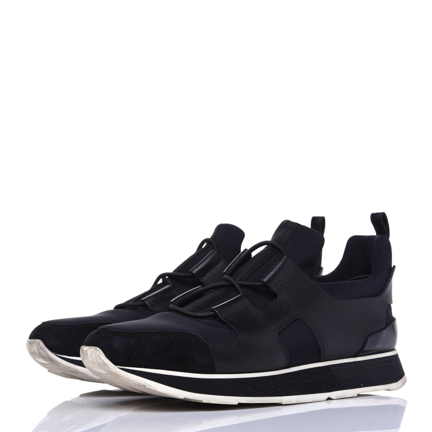 Hermes Technical Canvas Calfskin Goatskin Womens Player Sneakers 38 Marine Black 3 of 13