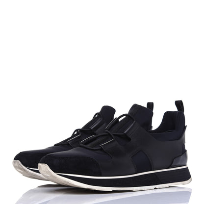 Hermes Technical Canvas Calfskin Goatskin Womens Player Sneakers 38 Marine Black 3 of 13