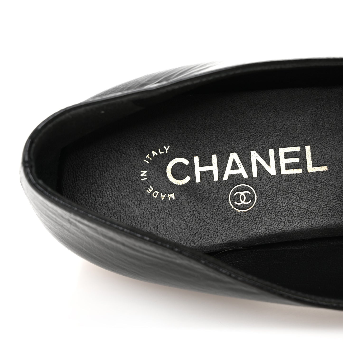 Crinkled Calfskin Chain CC Mocassin Loafers 40 Black