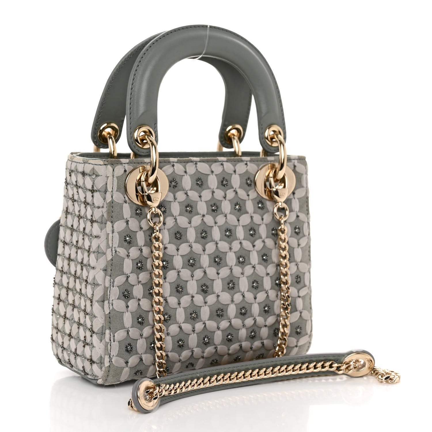 Christian Dior Suede Beaded Ribbon Mini Lady Dior Grey 3 of 10