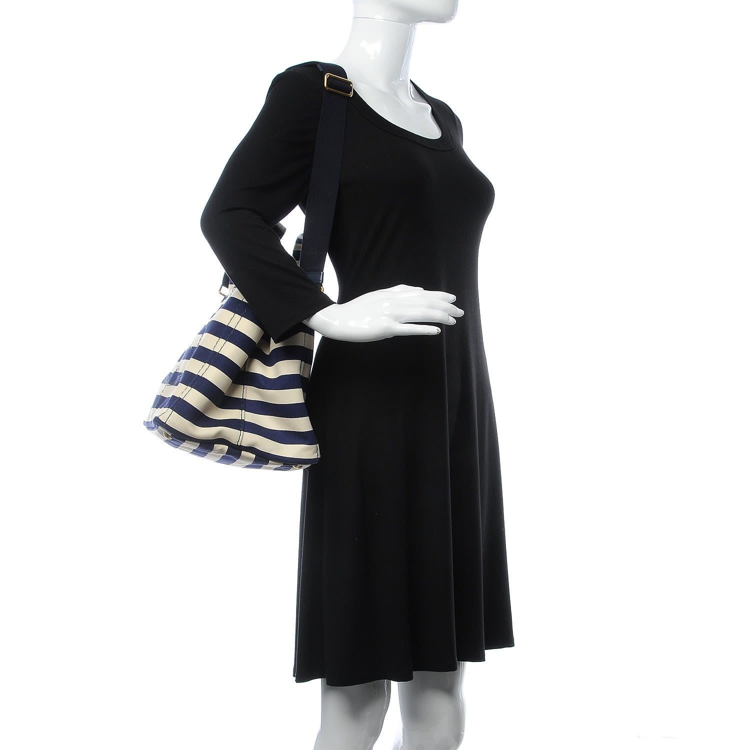 Prada Canapa Striped Logo Tote Navy 3 of 8