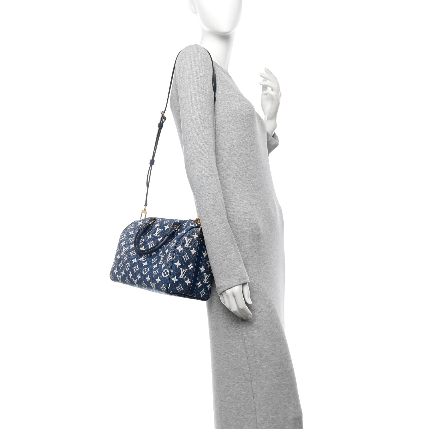 Louis Vuitton Monogram Jacquard Denim Speedy Bandouliere 25 Bleu 2 of 13
