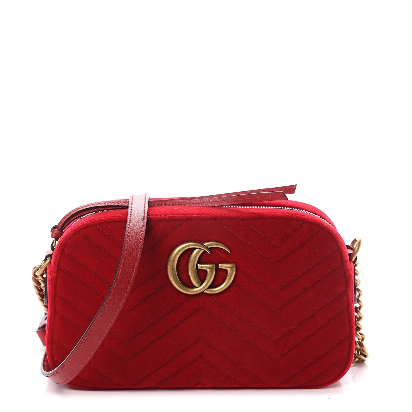 Velvet Matelasse Small GG Marmont Chain Shoulder Bag Hibiscus Red