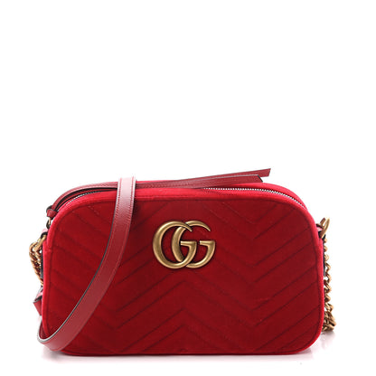Gucci Velvet Matelasse Small GG Marmont Chain Shoulder Bag Hibiscus Red 1 of 8