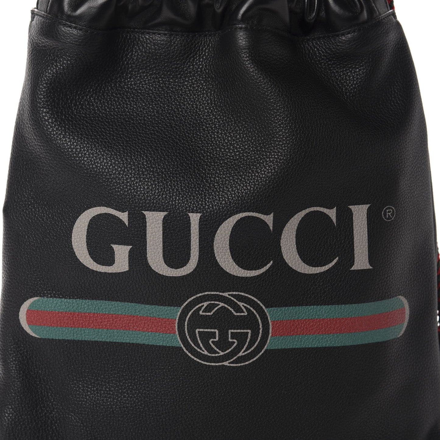 Calfskin Logo Drawstring Backpack Black