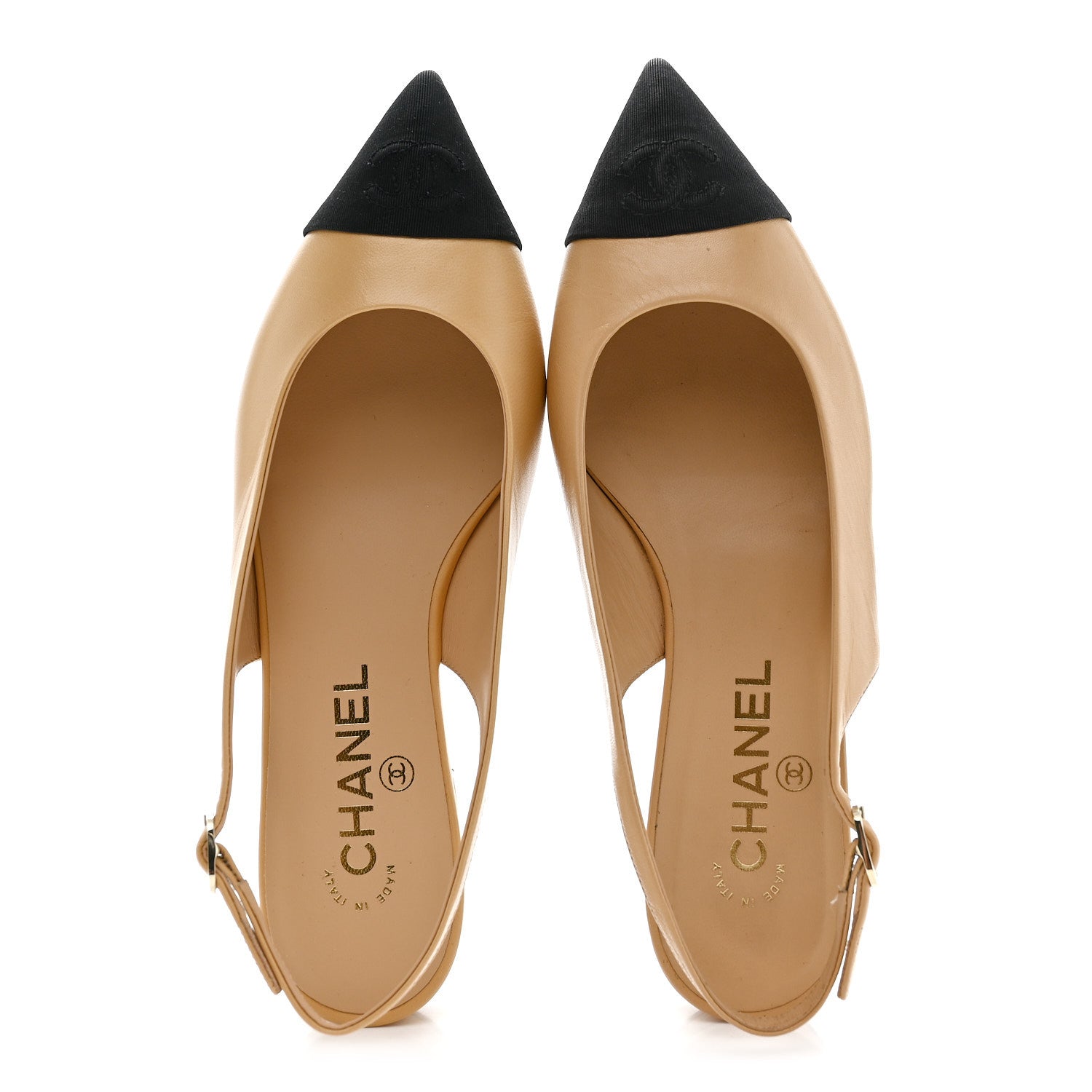 Chanel Goatskin Grosgrain Pointed Toe CC Slingback Flats 37 Beige Chanel Goatskin Grosgrain Pointed Toe CC Slingback Flats 37 Beige