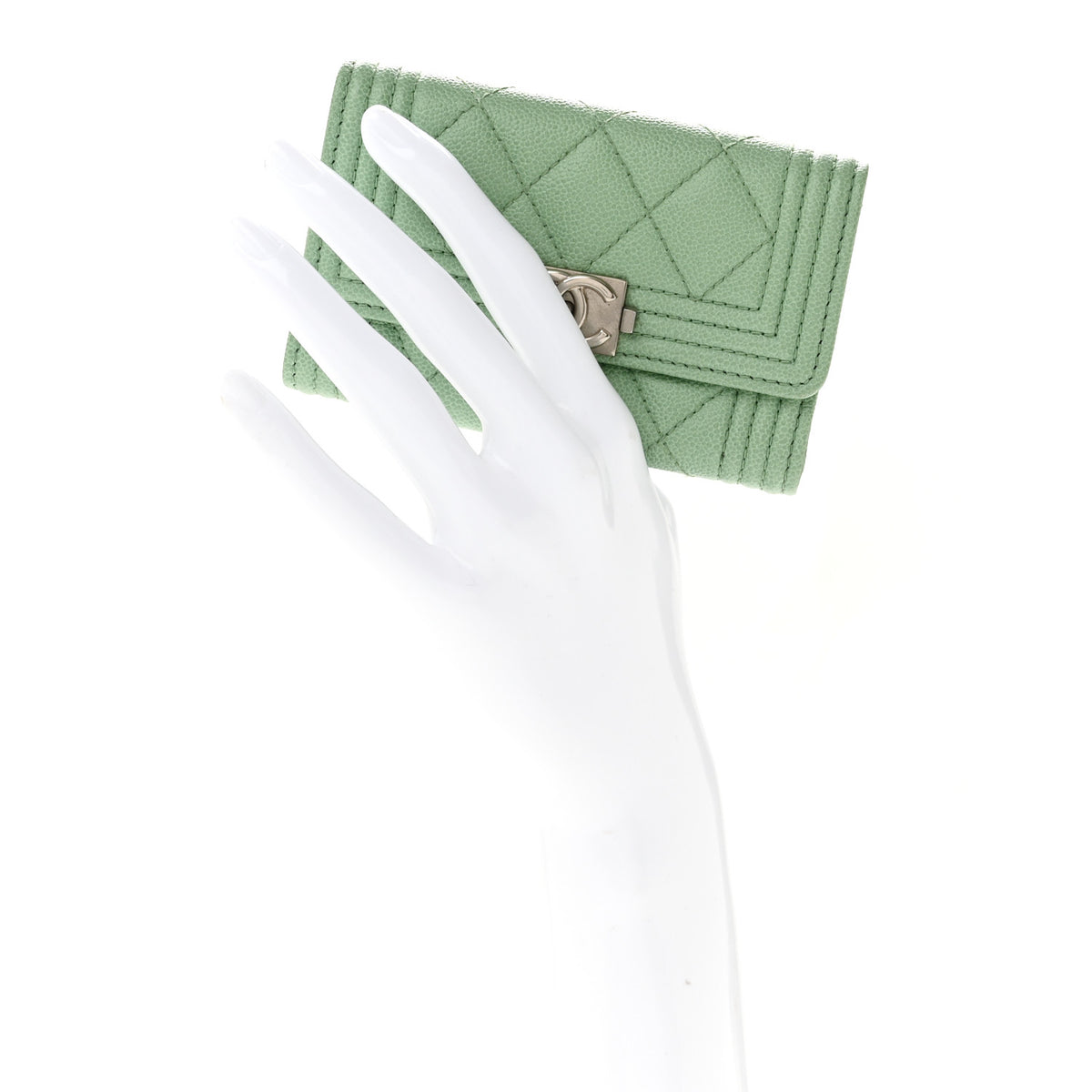 Chanel Caviar Quilted Boy Flap Card Holder Light Green 2 of 11