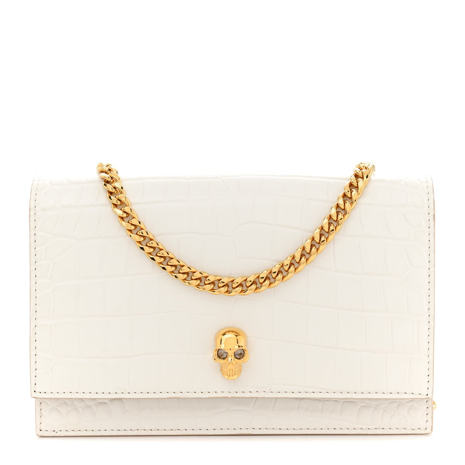 Alexander McQueen Calfskin Crocodile Embossed Skull Mini Crossbody Bag White 1 of 14