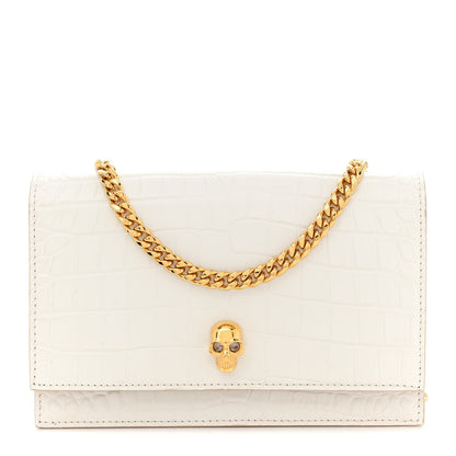Alexander McQueen Calfskin Crocodile Embossed Skull Mini Crossbody Bag White 1 of 14