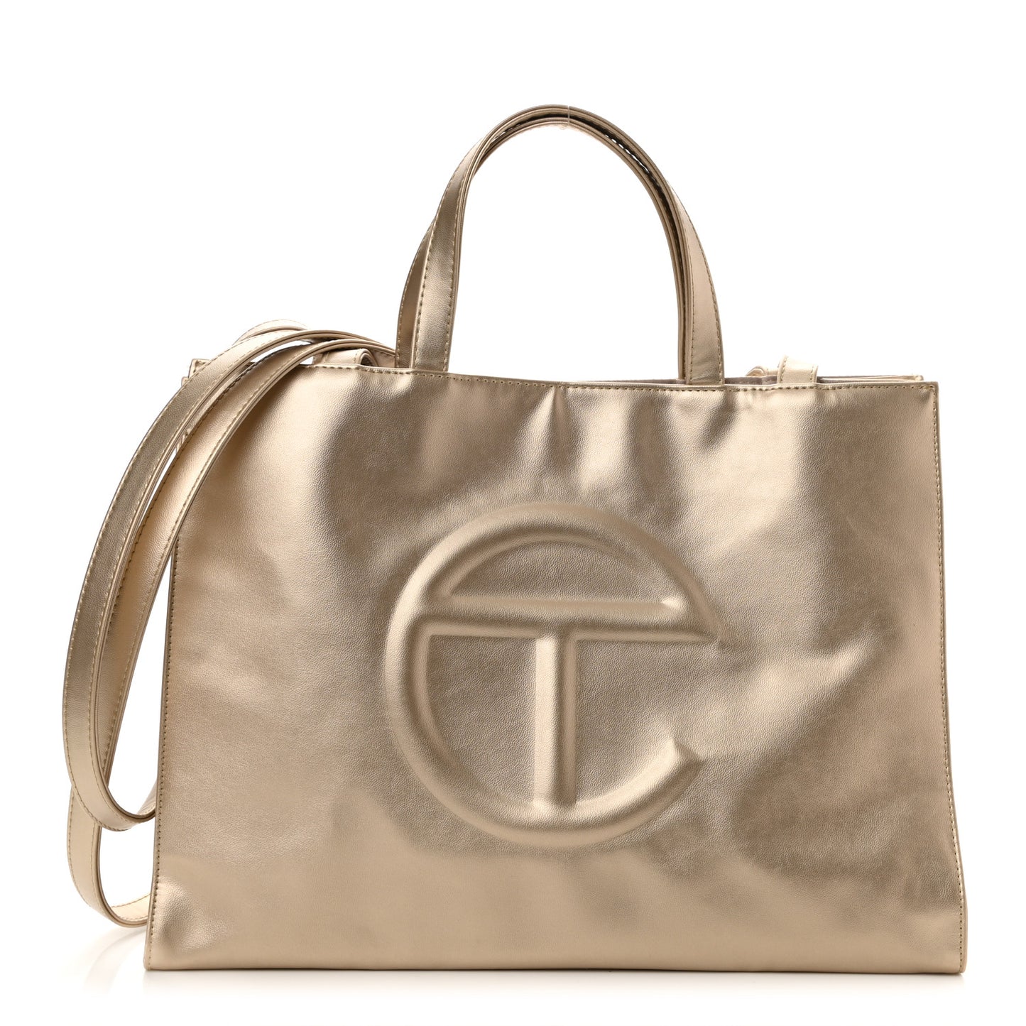 Metallic Vegan Leather Medium Shopping Bag Gold