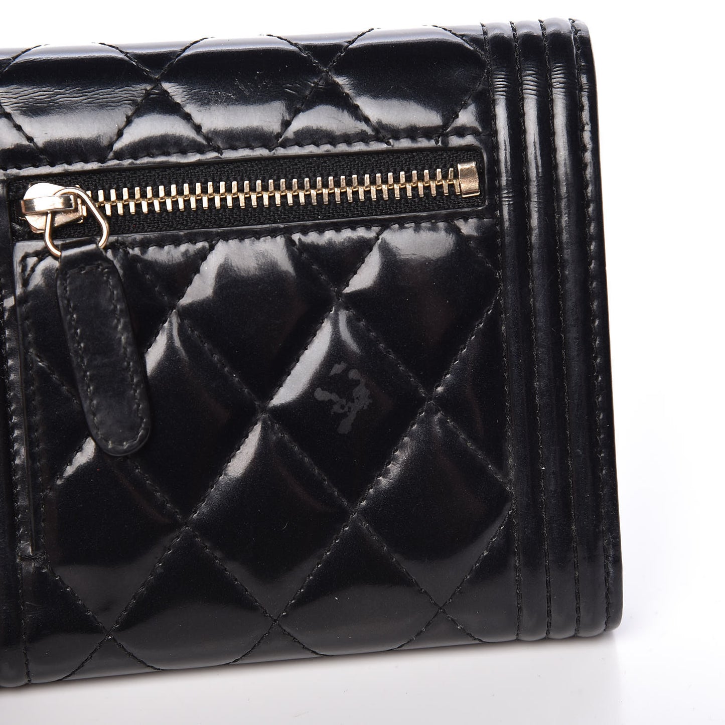 Patent Quilted Compact Boy Wallet Black