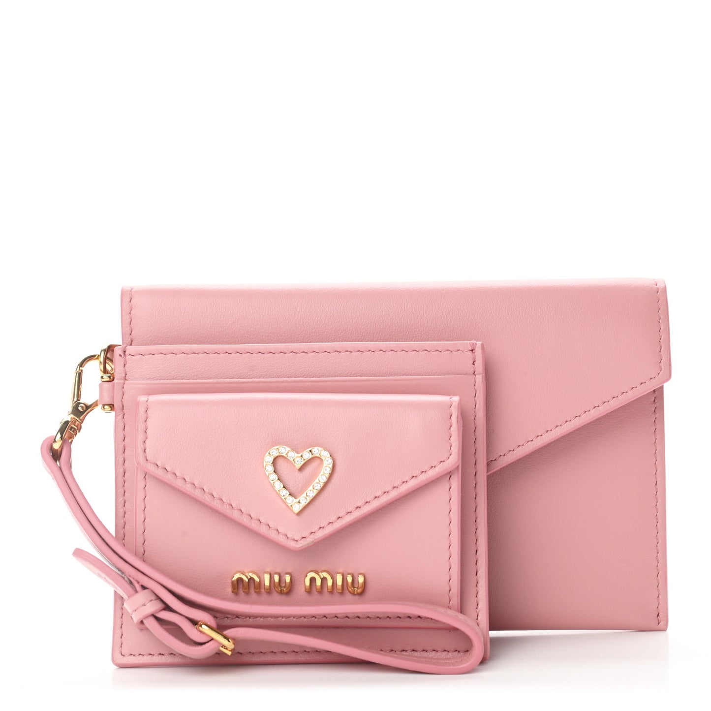 Soft Calfskin Heart Envelope Wallet Wristlet Rosa