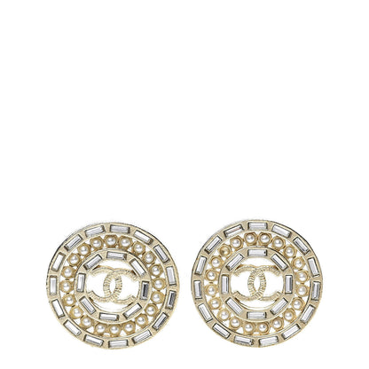 Chanel Pearl Crystal CC Round Earrings Gold 1 of 4