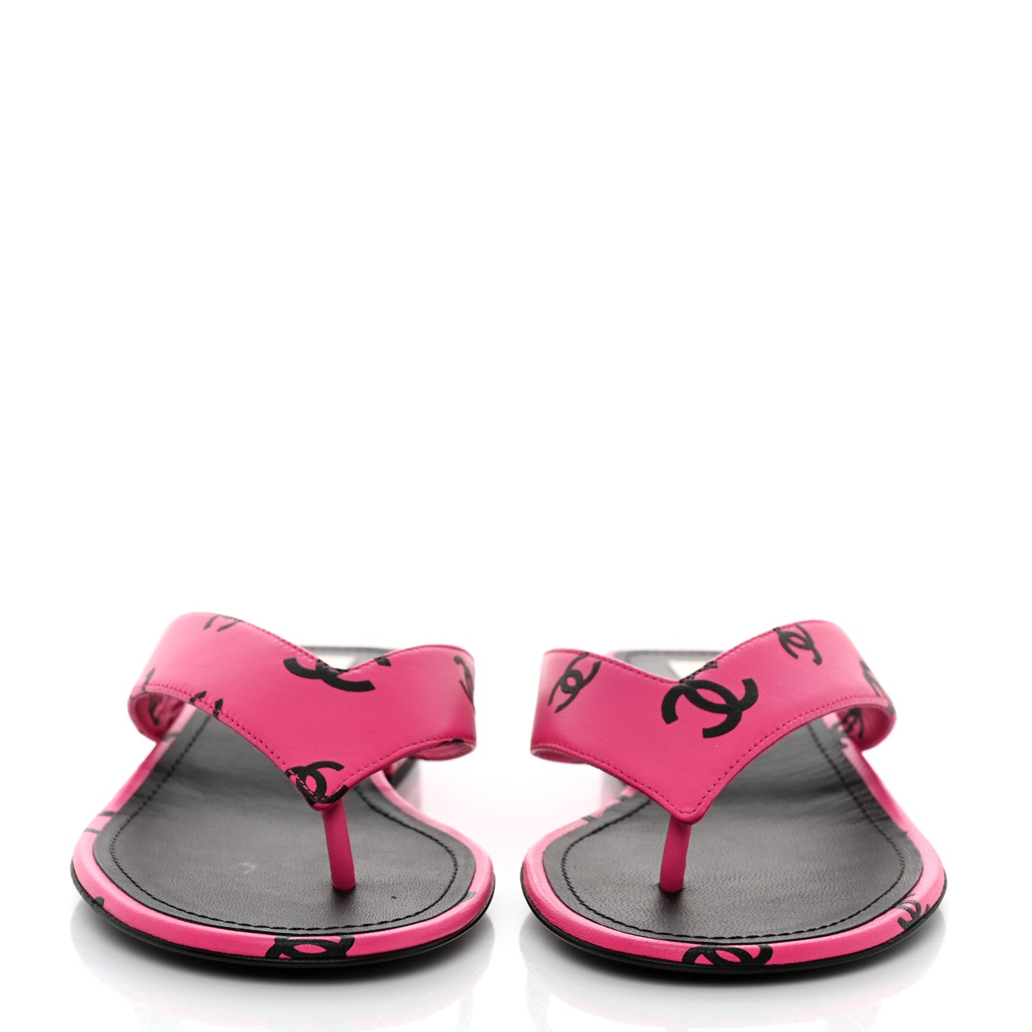 Chanel Printed Lambskin Coco Beach Thong Sandals 36 Dark Pink Black 2 of 10