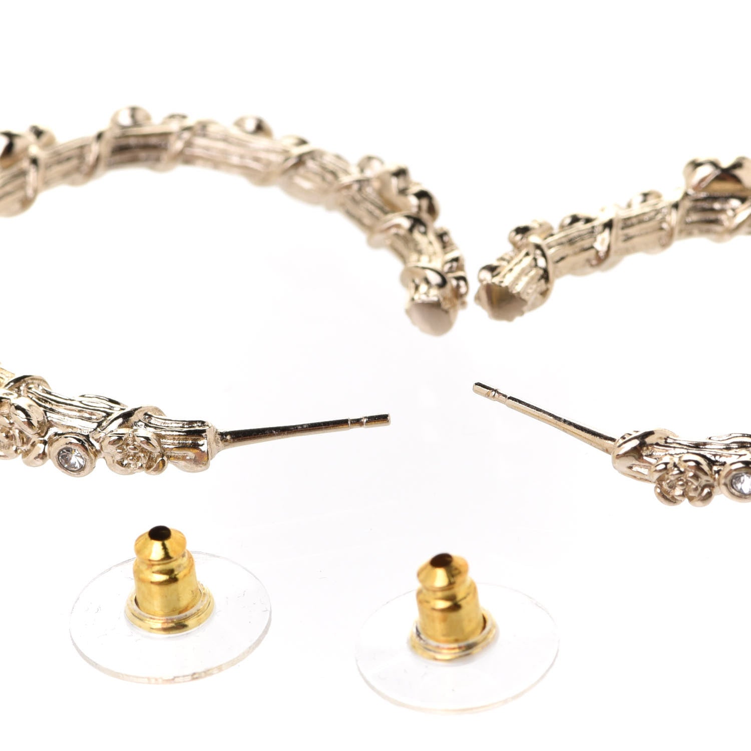 Chanel Crystal Camellia CC Hoop Earrings Gold 3 of 5