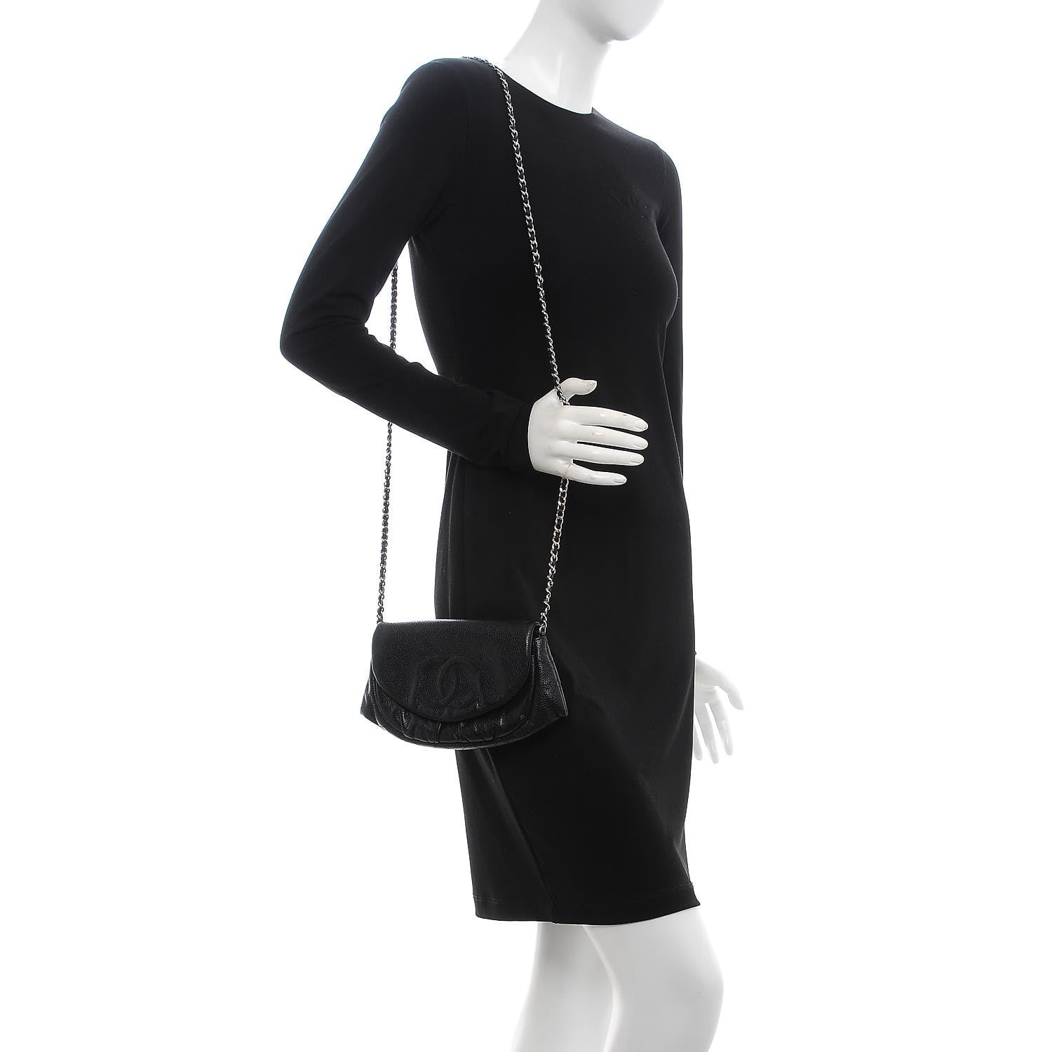 Chanel Caviar Half Moon Wallet On Chain WOC Black 2 of 10