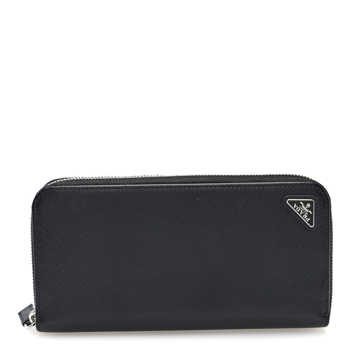 Prada Saffiano Triangle Zip Wallet Black 2 of 14