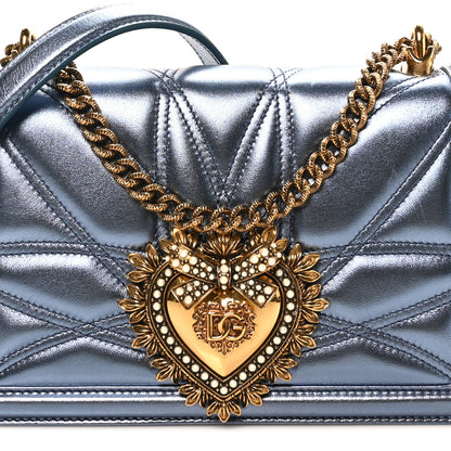 Dolce & Gabbana Metallic Nappa Quilted Medium Devotion Crossbody Bag Blue 7 of 9