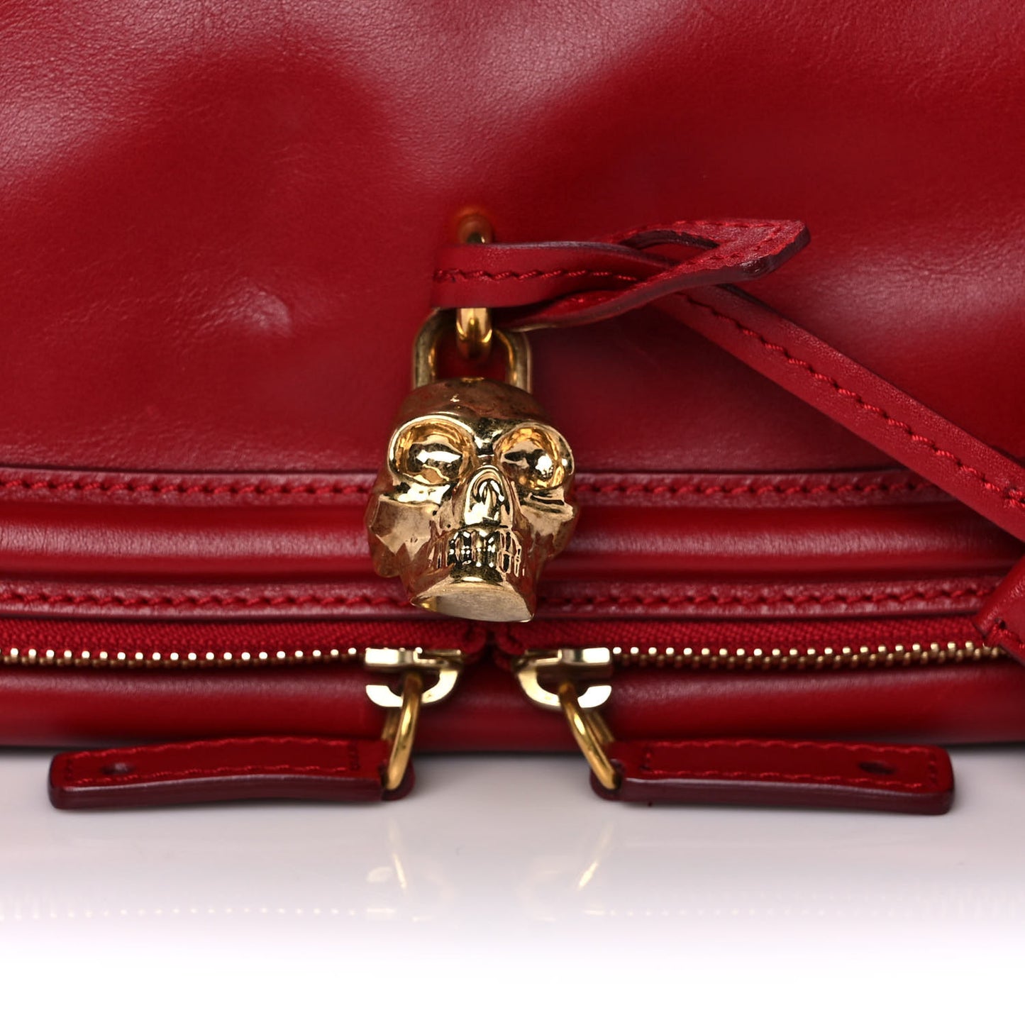 Grainy Calfskin Padlock Skull Clutch Red