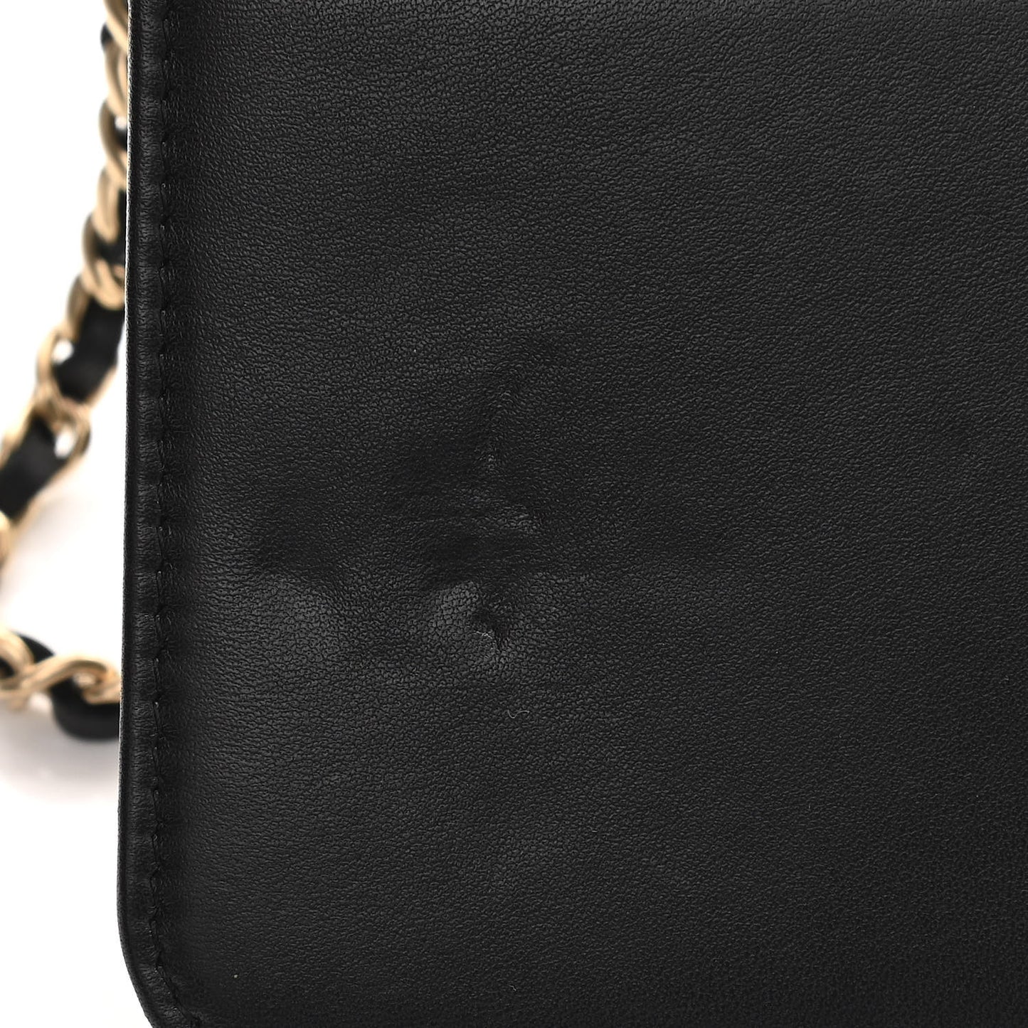Lambskin Camellia Embossed Wallet On Chain WOC Black Gold