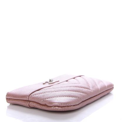 Chanel Metallic Caviar Chevron Quilted Small Vintage Mademoiselle Cosmetic Case Pink 4 of 7