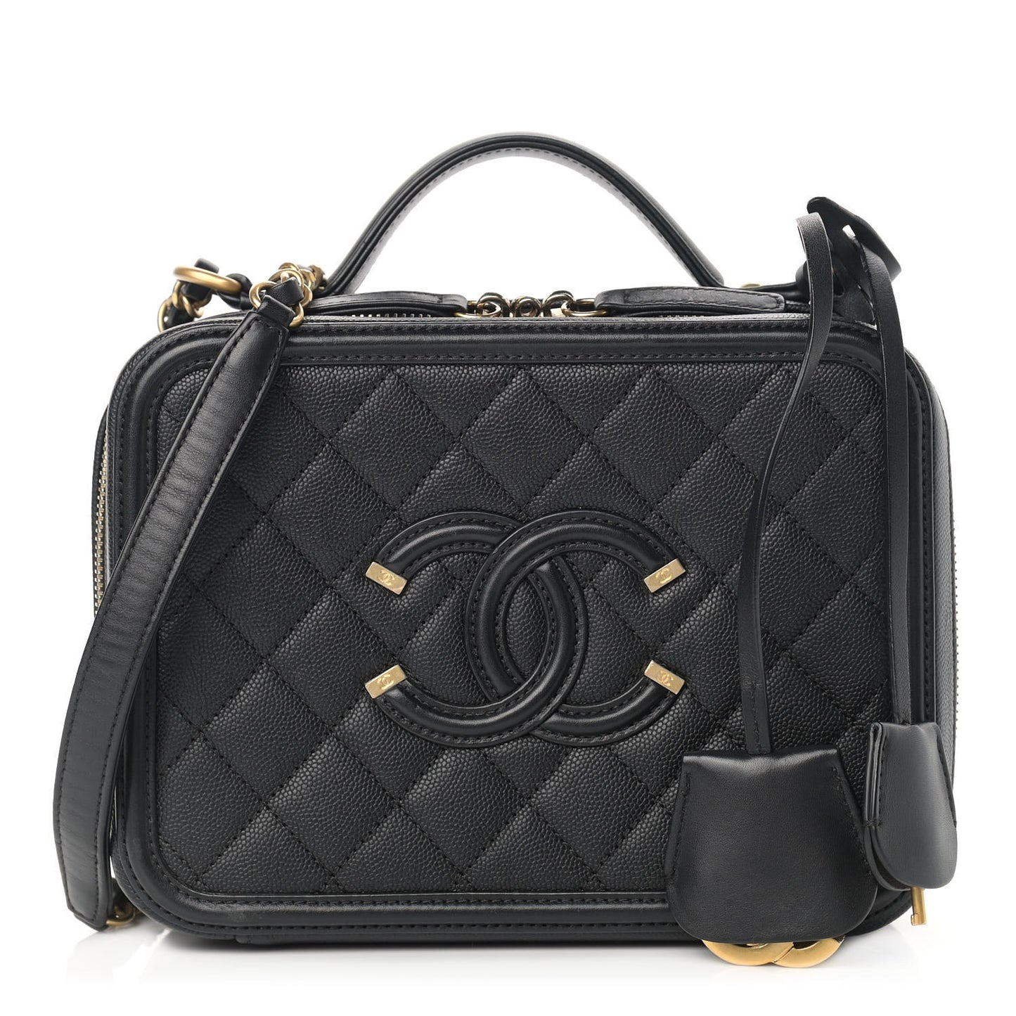 Caviar Quilted Medium CC Filigree Vanity Case Black