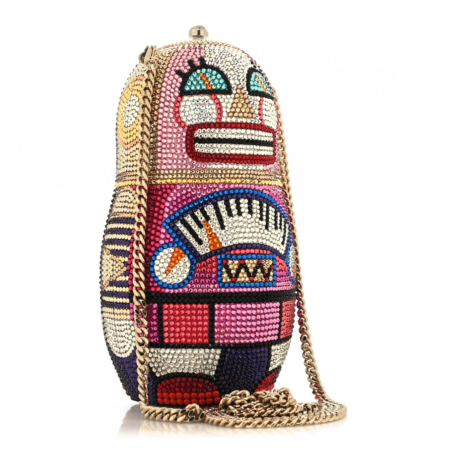 Judith Leiber Crystal Robot Russian Doll Minaudiere Clutch Gold Multicolor 3 of 12