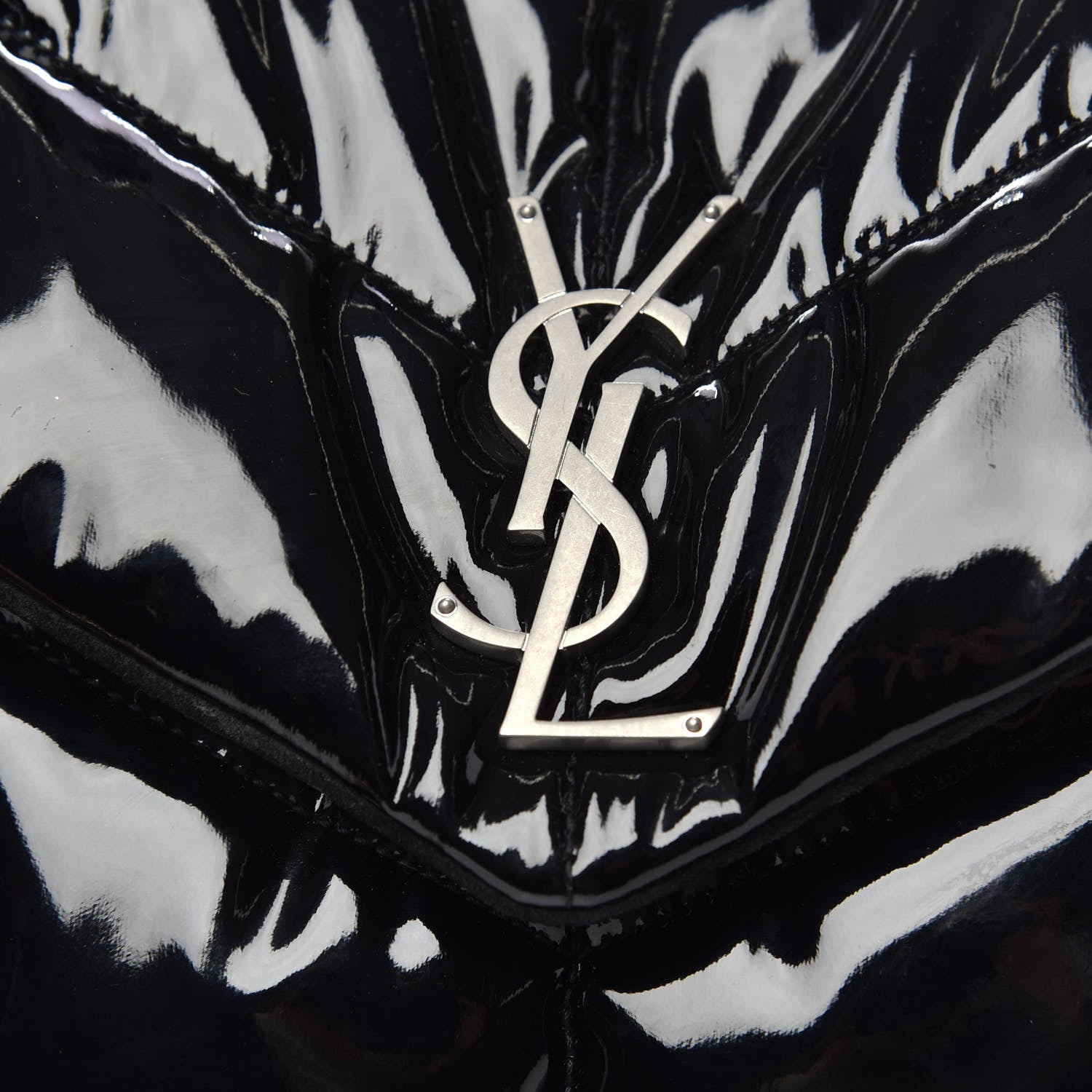 Saint Laurent Patent Lambskin Quilted Medium Loulou Puffer Monogram Chain Satchel Black 11 of 11