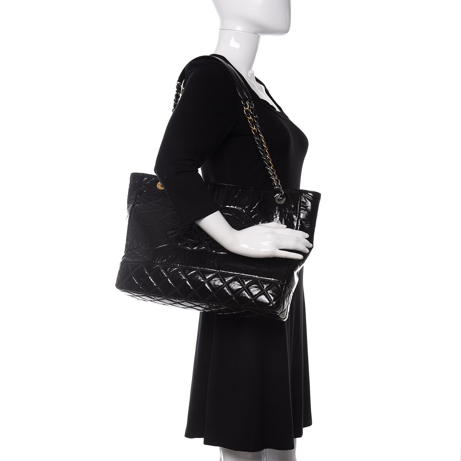 Chanel Shiny Aged Calfskin Quilted Large Shopping Bag Black 2 of 12