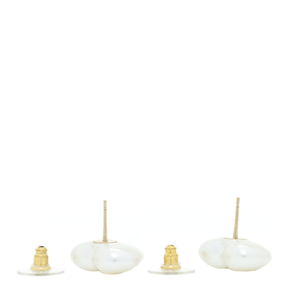 Chanel Pearl Crystal CC Heart Earrings Gold 3 of 5
