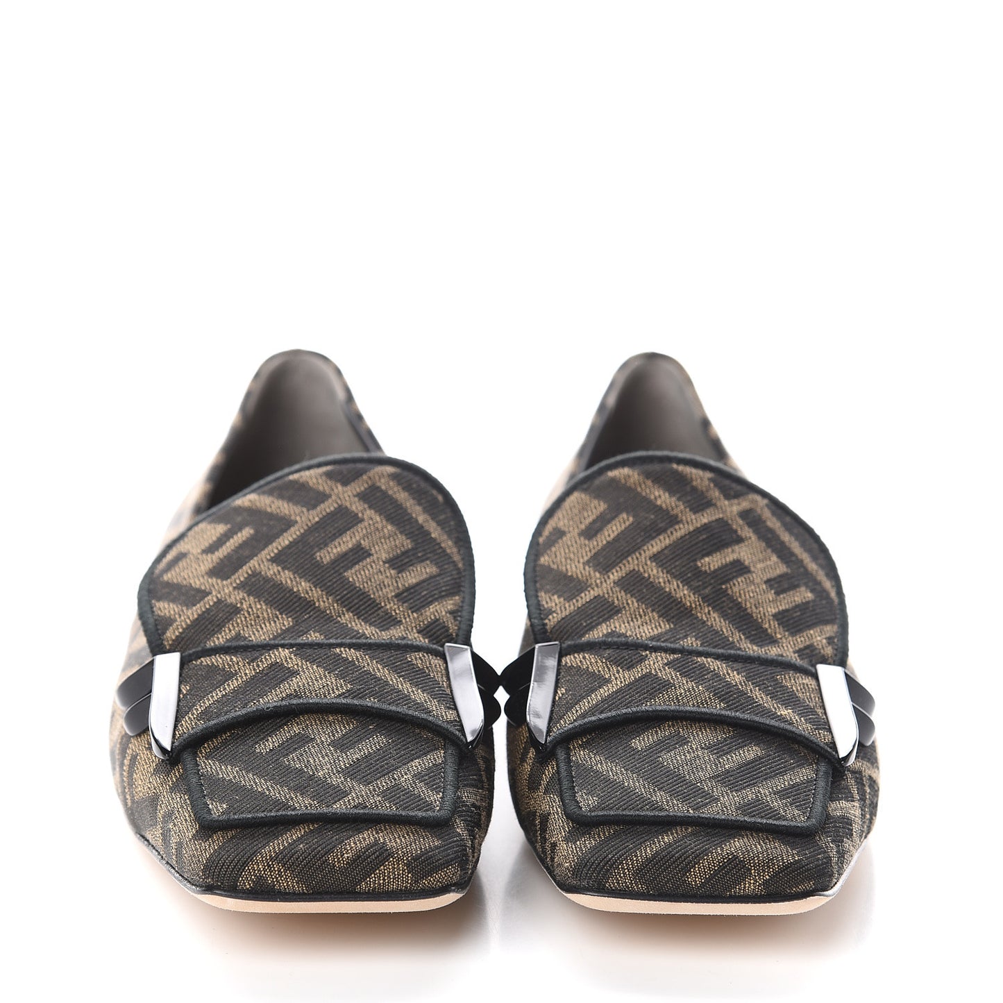 Jacquard FFreedom Square Toe Loafers 38.5 Tobacco