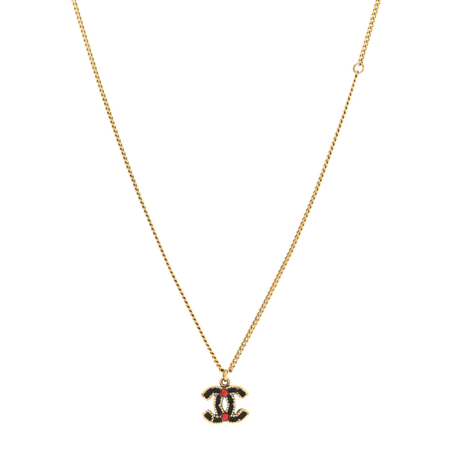 Enamel CC Necklace Black Red Gold
