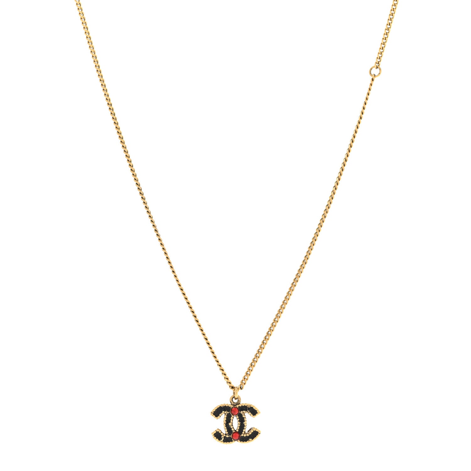 Chanel Enamel CC Necklace Black Red Gold 1 of 7