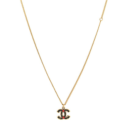 Chanel Enamel CC Necklace Black Red Gold 1 of 7
