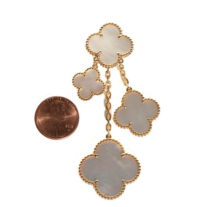 Van Cleef & Arpels 18K Yellow Gold Mother of Pearl Magic Alhambra 4 Motif Earrings 2 of 3