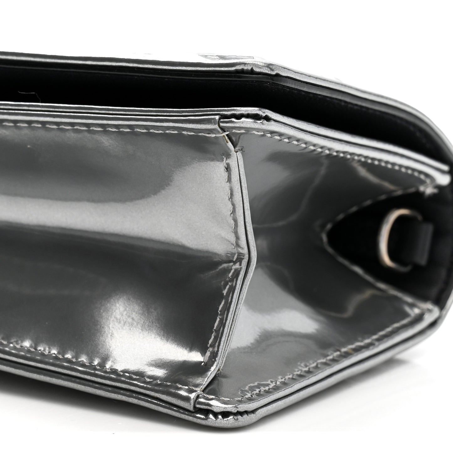 Metallic Patent Micro-Cannage Baby Diorama Flap Bag Silver