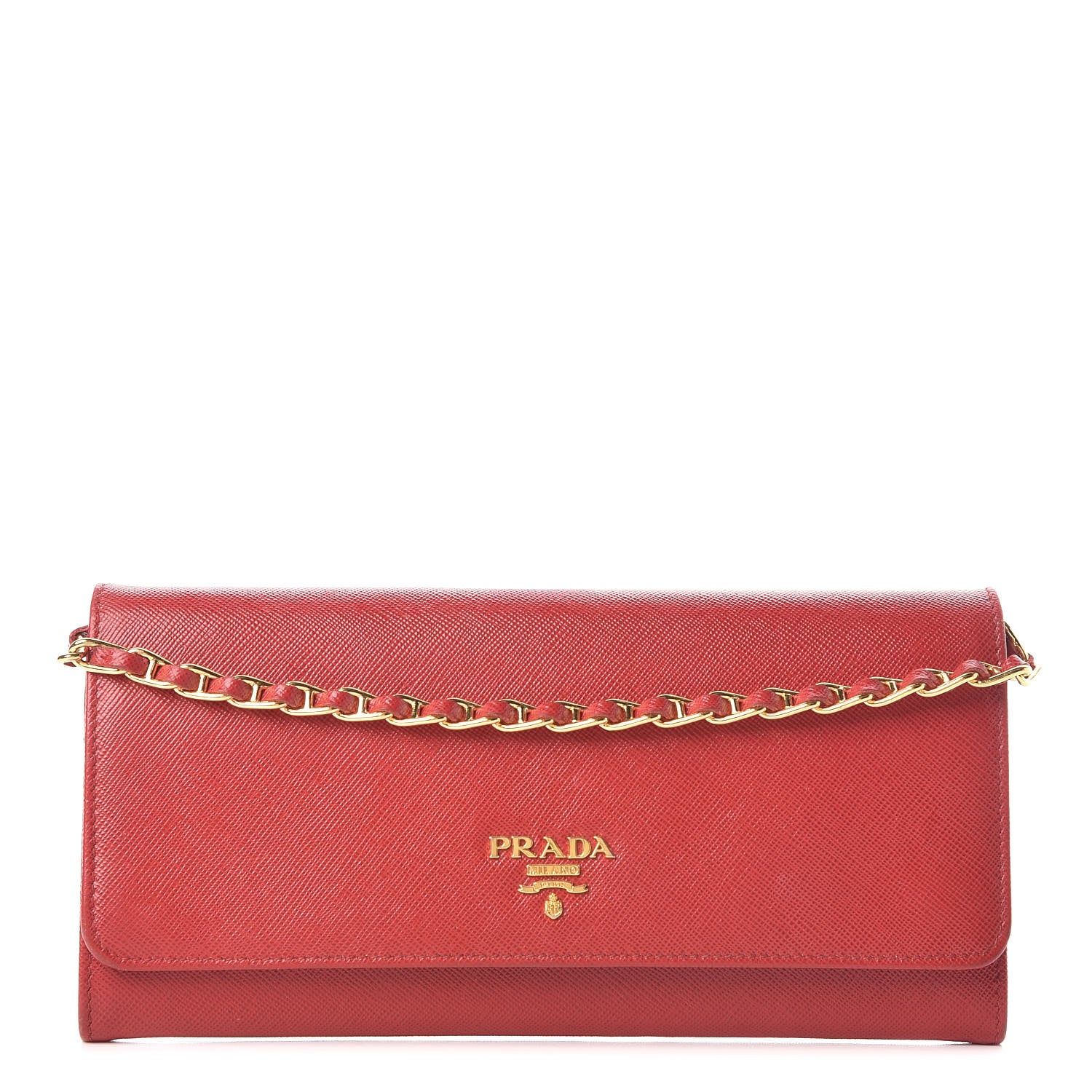 Prada Saffiano Metal Oro Chain Wallet Fuoco 1 of 13
