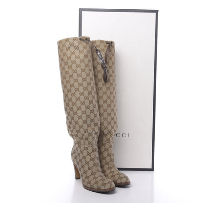 Gucci Monogram Malaga Kid Lisa Mid Heel Boots 36.5 Beige Ebony 7 of 7