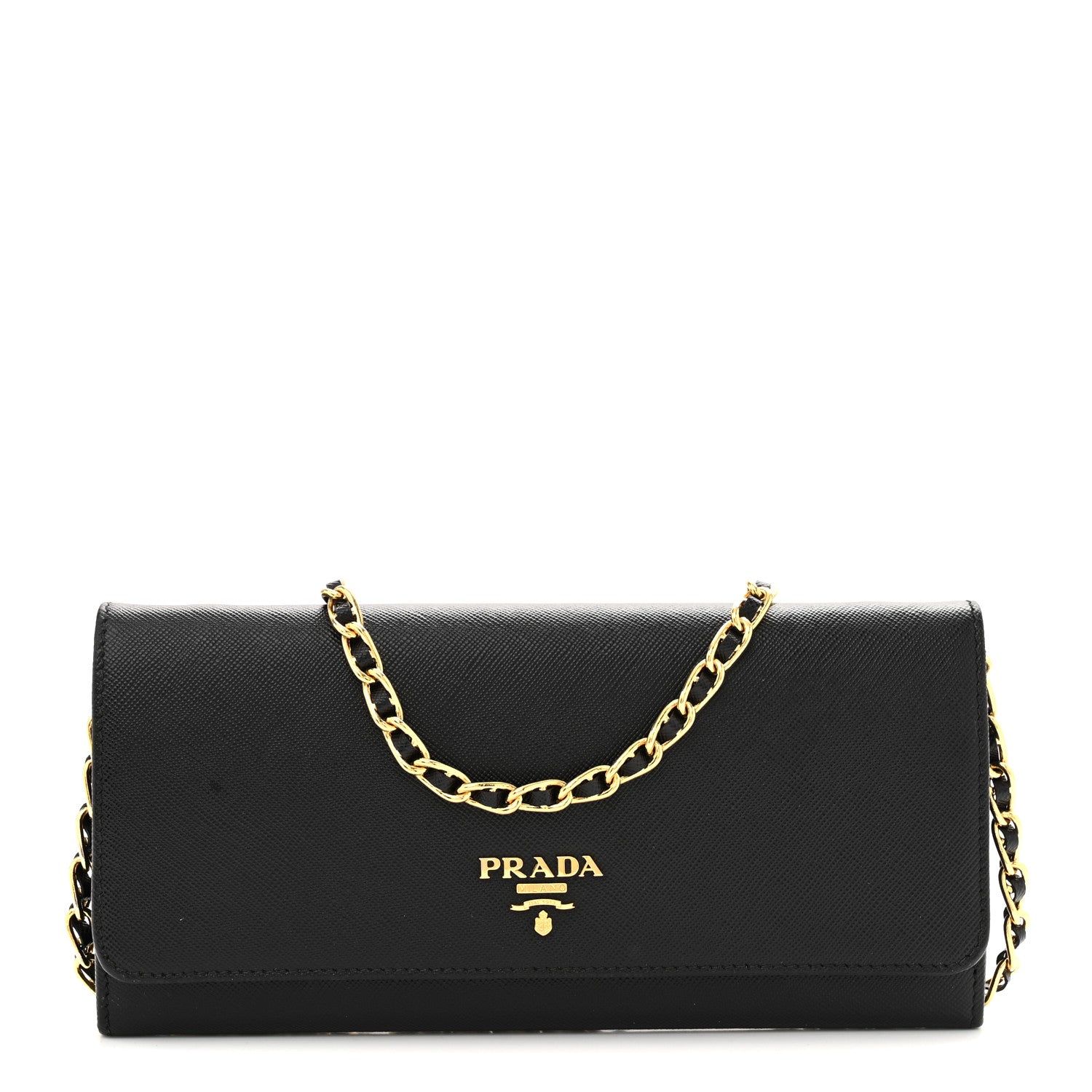 Prada Saffiano Metal Oro Chain Wallet Black 1 of 10
