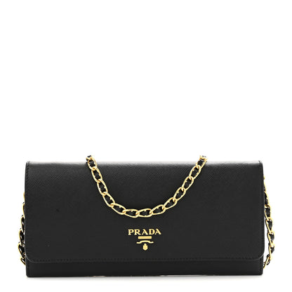 Prada Saffiano Metal Oro Chain Wallet Black 1 of 10