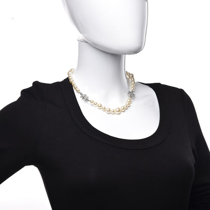 Chanel Crystal Pearl CC Short Necklace Silver 2 of 4