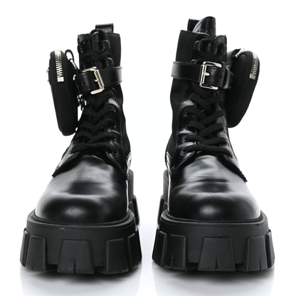 Prada Spazzolato Rois Nylon Metal Triangle Logo Monolith Pouch Pocket 55mm Boots 37.5 Black 3 of 9