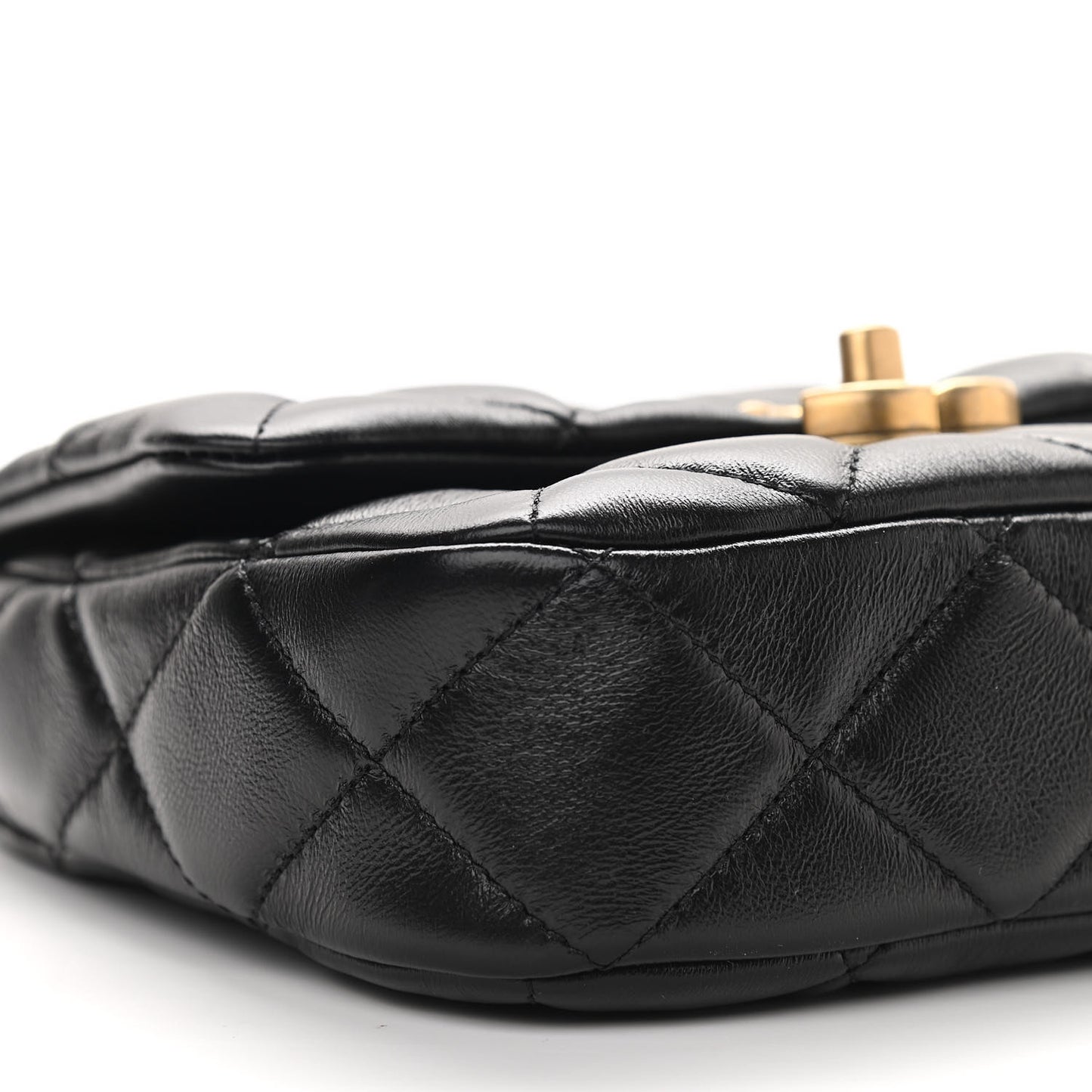 Lambskin Quilted Mini Lacquered Chain Flap Black