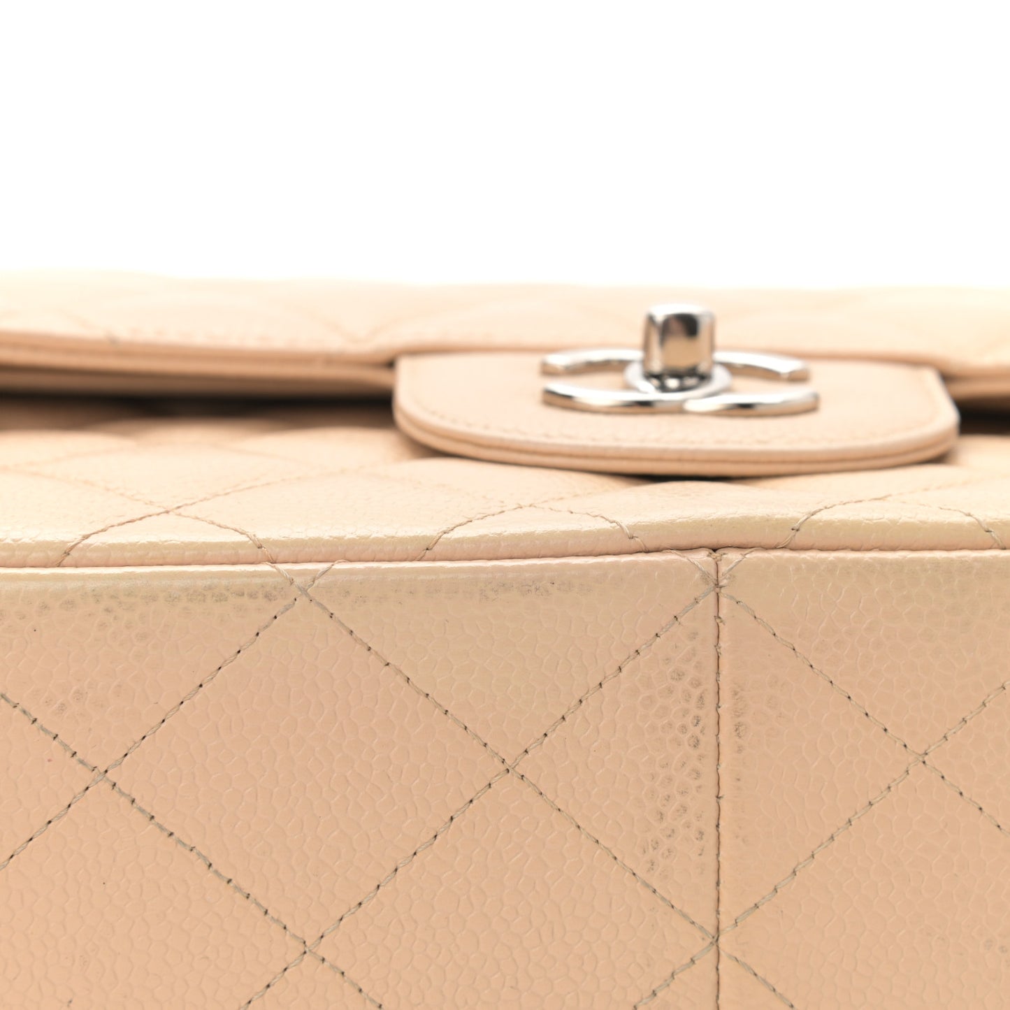 Caviar Quilted Jumbo Double Flap Light Beige