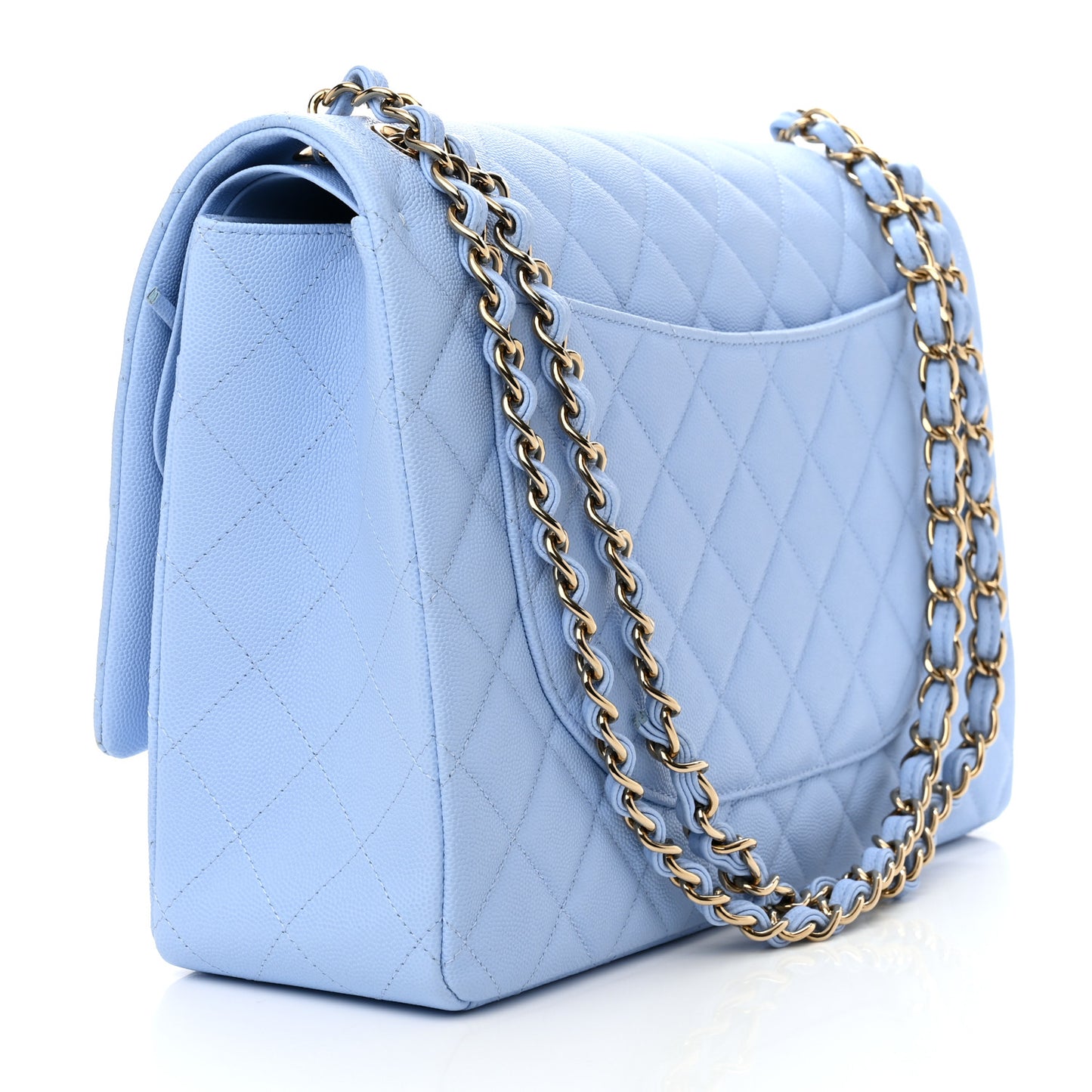 Caviar Quilted Maxi Double Flap Light Blue