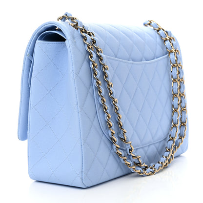 Chanel Caviar Quilted Maxi Double Flap Light Blue 3 of 11