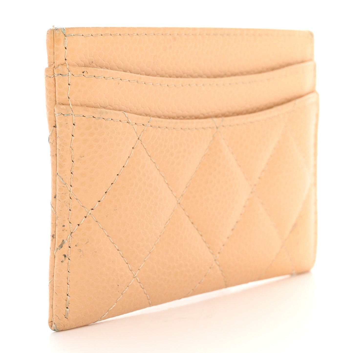 Caviar Quilted Card Holder Beige