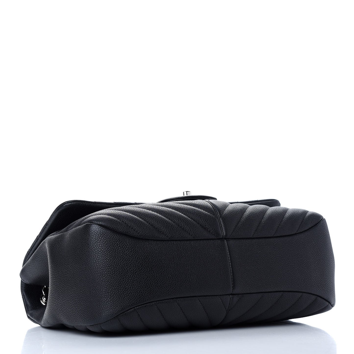 Caviar Chevron Quilted Large Puffy CC Flap Black